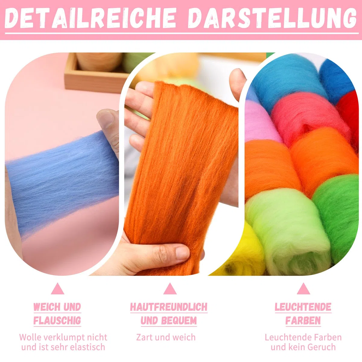 Filzwolle 36 Farben Set, 108g Märchenwolle aus Schafwolle für Nassfilzen & Trockenfilzen, Premium Merinowolle zum Filz Basteln & Stricken, Filzen Starterset mit Naturfasern