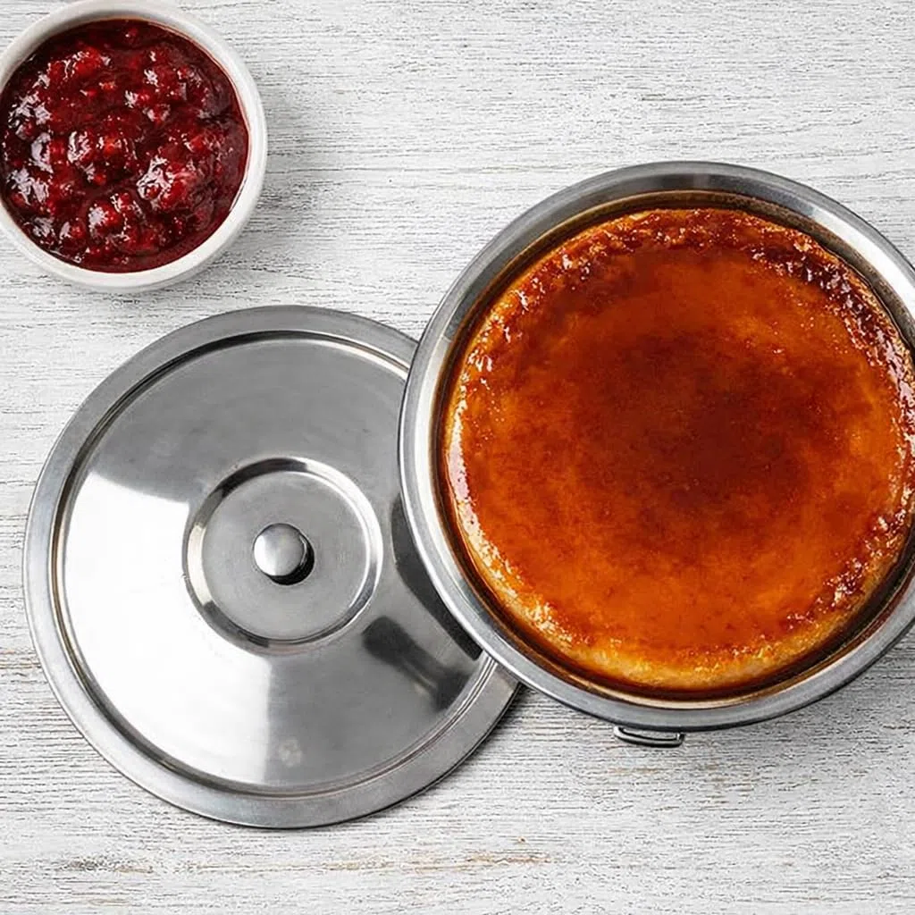 Menax Puddingform mit Deckel Edelstahl 20 cm - Wasserbadform für Flan, Pudding & Soufflé - Puddingformen zum Stürzen, Dessertform Edelstahl, Creme Brulee Form, Förmchen für Pudding