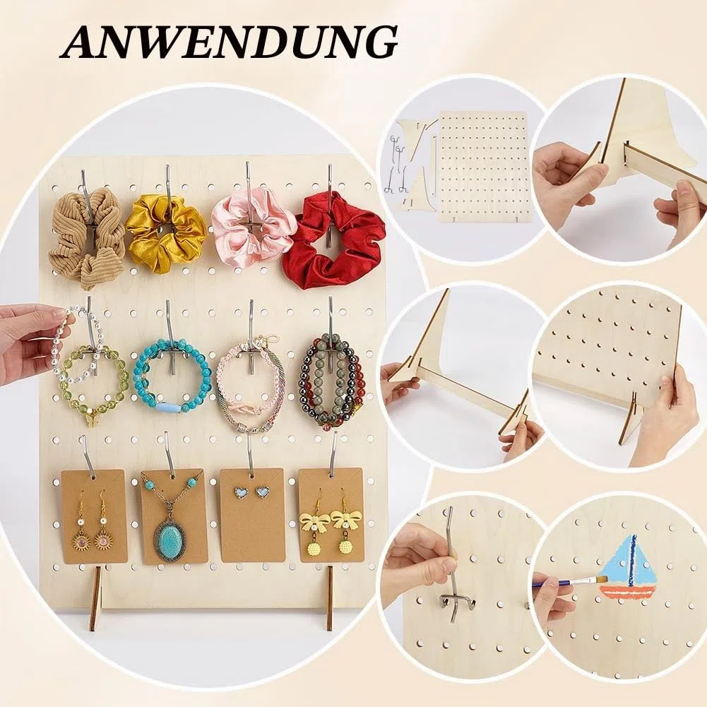PH PandaHall 2 Packung Holz Stecktafel Präsentationsständer Mit 30 Metallhaken Schlüsselanhänger Präsentationsständer Für Verkäufer Event Verkaufswerkzeug Organizer 43x33cm
