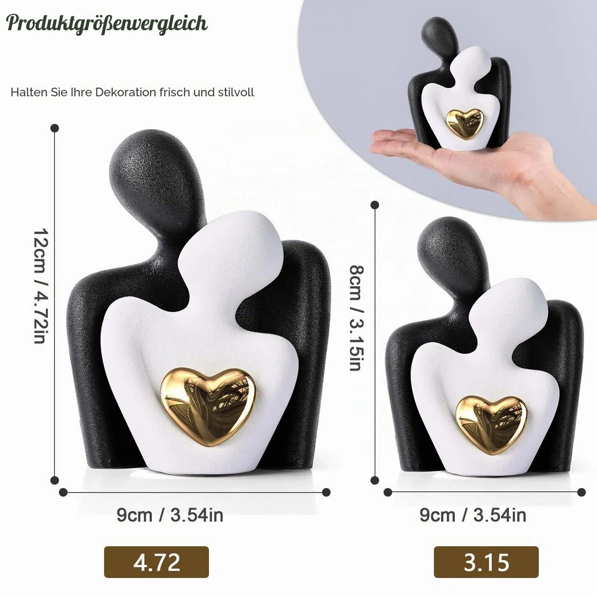 Romantische Paar Statue,Wohnzimmer Deko Moderne Keramik Figuren,Liebe Porzellan Figur,Umarmendes Brautpaar, Skulptur Deko Modern,Kleine Regal Deko Figur Gild