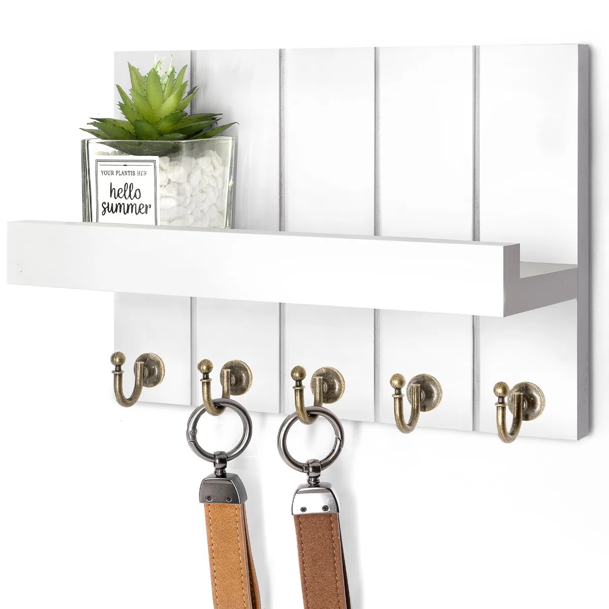 Rebee Vision Schlüsselhalter für die Wand – dekorativer Post-Organizer Wandhalterung mit 5 Schlüsselhaken für Bauernhaus Wohnung Essentials – Heimdekoration für Wohnzimmer (Rustikweiß)