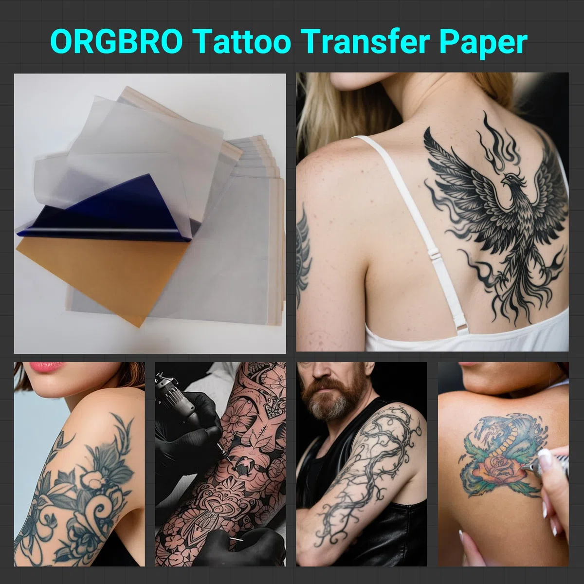 ORGBRO X8 Tattoo Transferpapier 50 Blatt, 4-lagiges Tattoo Papier Zum Bedrucken für Tätowierungen, Stencil Druckerpapier, A4-Format 210 mm x 297 mm