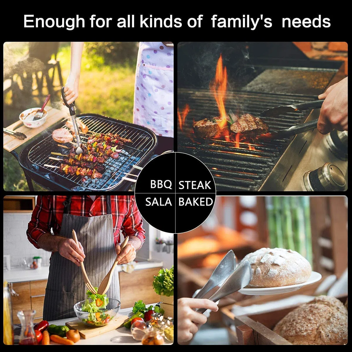 Drado 2 Stück Edelstahl Gebäckzange, Salatzange, Küchenzangen, Essen Zange für Salate/Brot/Kuchen/Buffets/Barbecue
