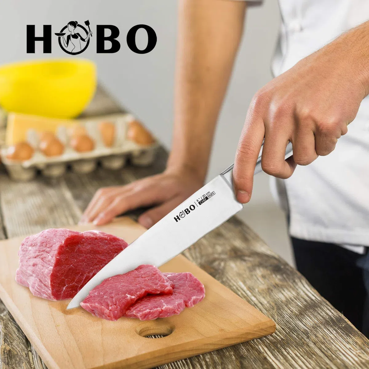 HOBO Profi Messer Set 5 teilige, Küchenmesser Set mit Edelstahlklinge aus Edelstahl, Scharfes, Rutschfester, Gefrosteter Griff - Kochmesser/Brotmesser/Santoku/Universalmesser/Gemüsemesser
