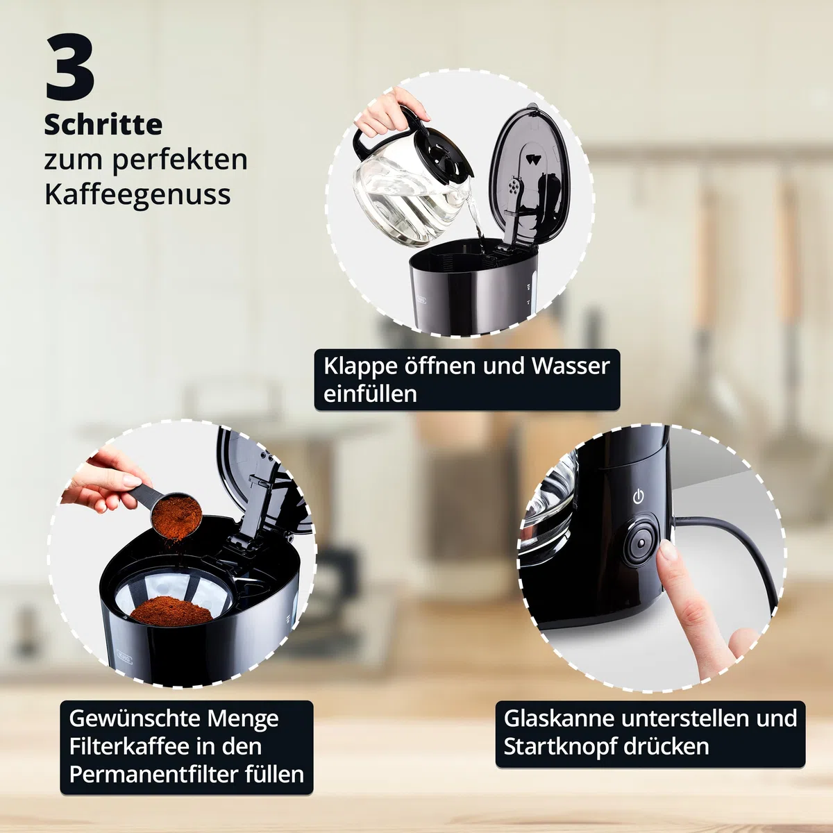 KHG Kaffeemaschine KA-128S in schwarz, Filterkaffeemaschine, inkl. Glaskanne, Permanentfilter, Warmhaltefunktion, Abschaltautomatik & Tropfstopp, schwarz, 1,25 Liter, 10 Tassen, 750 Watt