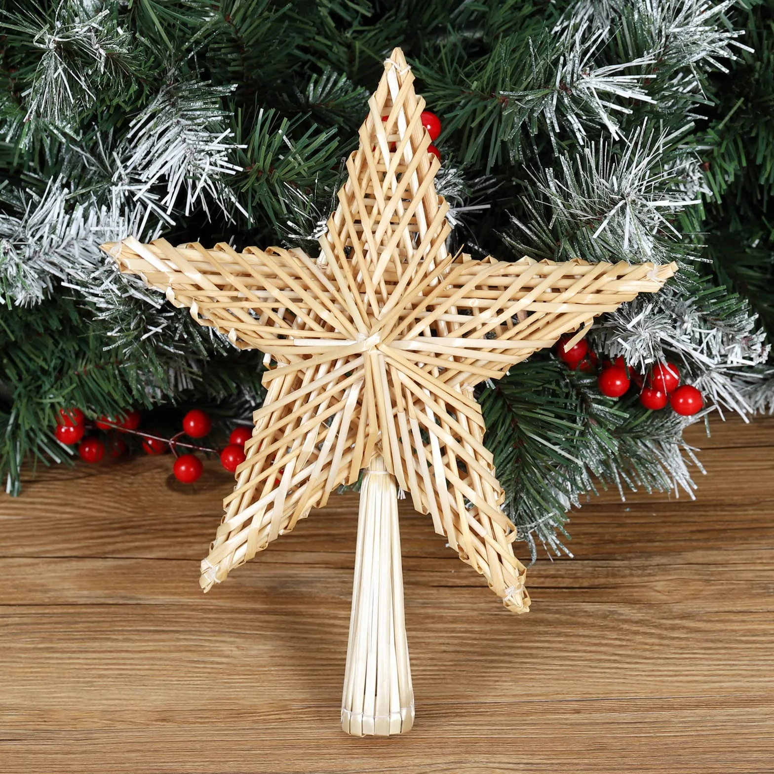 SALCAR Strohsterne 25CM Christbaumspitze Stern aus Stroh, handgemachter natürlicher Schmuck für Christbäume