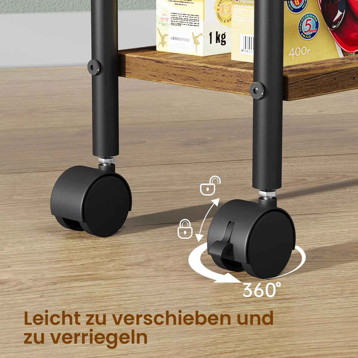 Asgolion Rollwagen 4 Ebenen, Küchenwagen schmal, Nischenregal auf Rollen, für kleine Räume, 4 Ebenen (15 x 40 x 85 cm), Küche, Bad, für Küche, Wohnzimmer, Esszimmer, Badezimmer, vintagebraun-schwarz