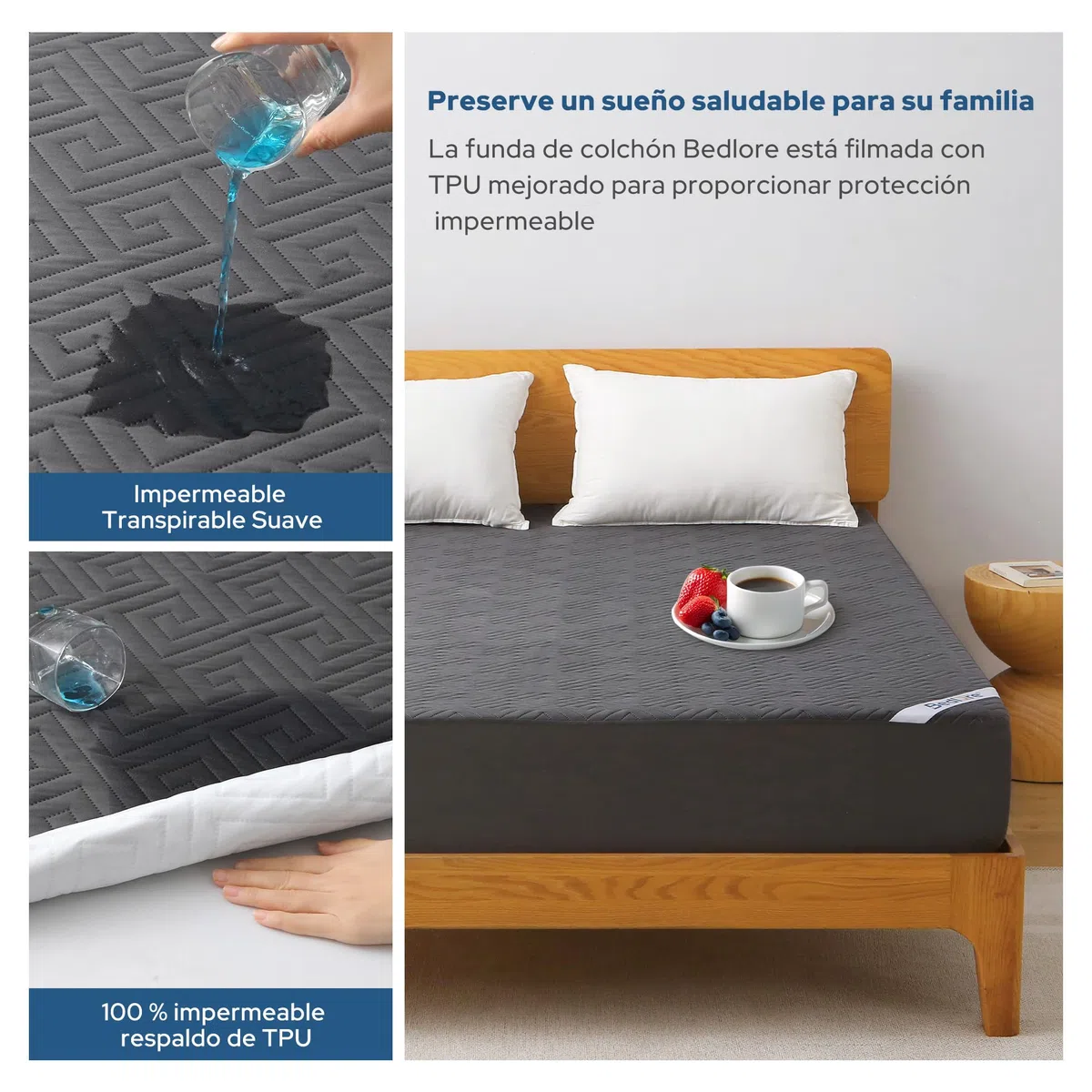 BEDLORE Matratzenschoner 140x200 cm Wasserdicht & Atmungsaktiv, Nässeschutz Matratzenauflage (bis 30cm Steghöhe) Verrutscht Nicht, Glatt & Haarfrei, Waschbarer Matratzenbezug, Oeko-TEX (Dunkelgrau)