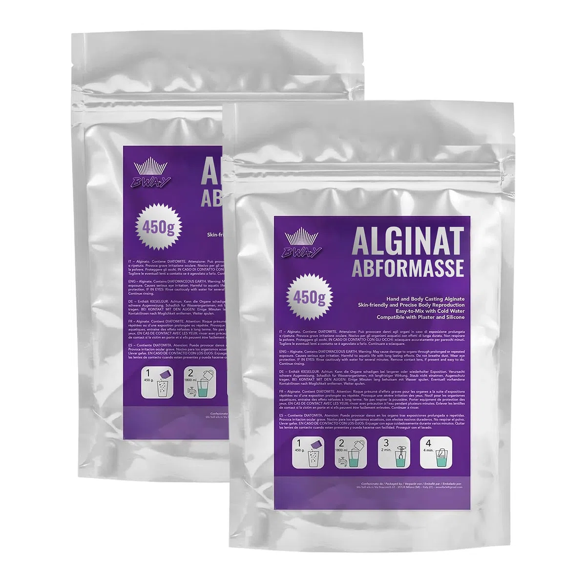 BWAY Alginat Abformmasse – Hochpräzise Abdruckmasse aus Alginat für detaillierte Handabdrücke und Abgüsse, ideal für kreative und professionelle Anwendungen – 900 g (2 × 450 g)