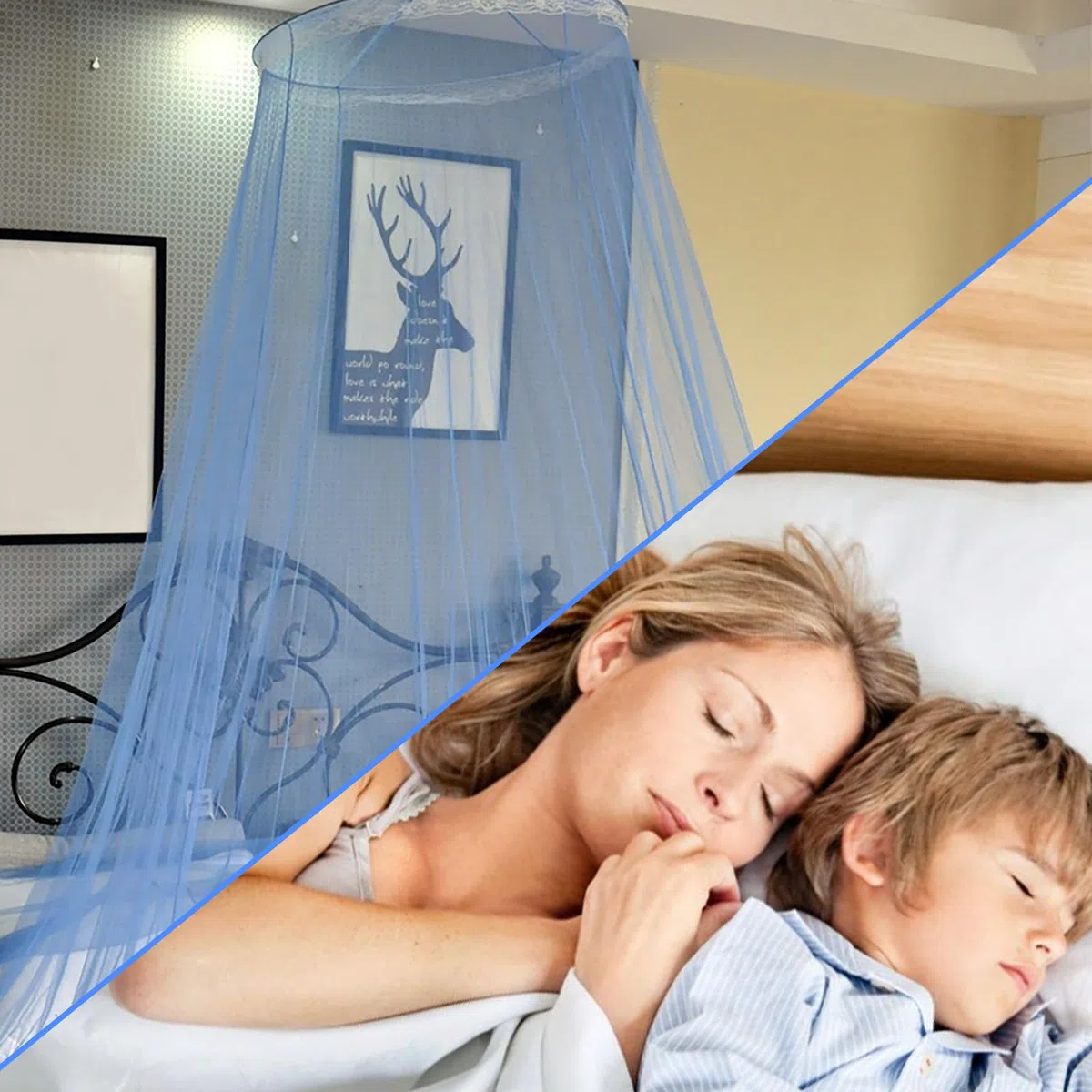 Simsky Zweifarbiges Prinzessin Bett Baldachin Moskitonetz, Blau, Mädchen Betthimmel, Kinderzimmer Dekoration
