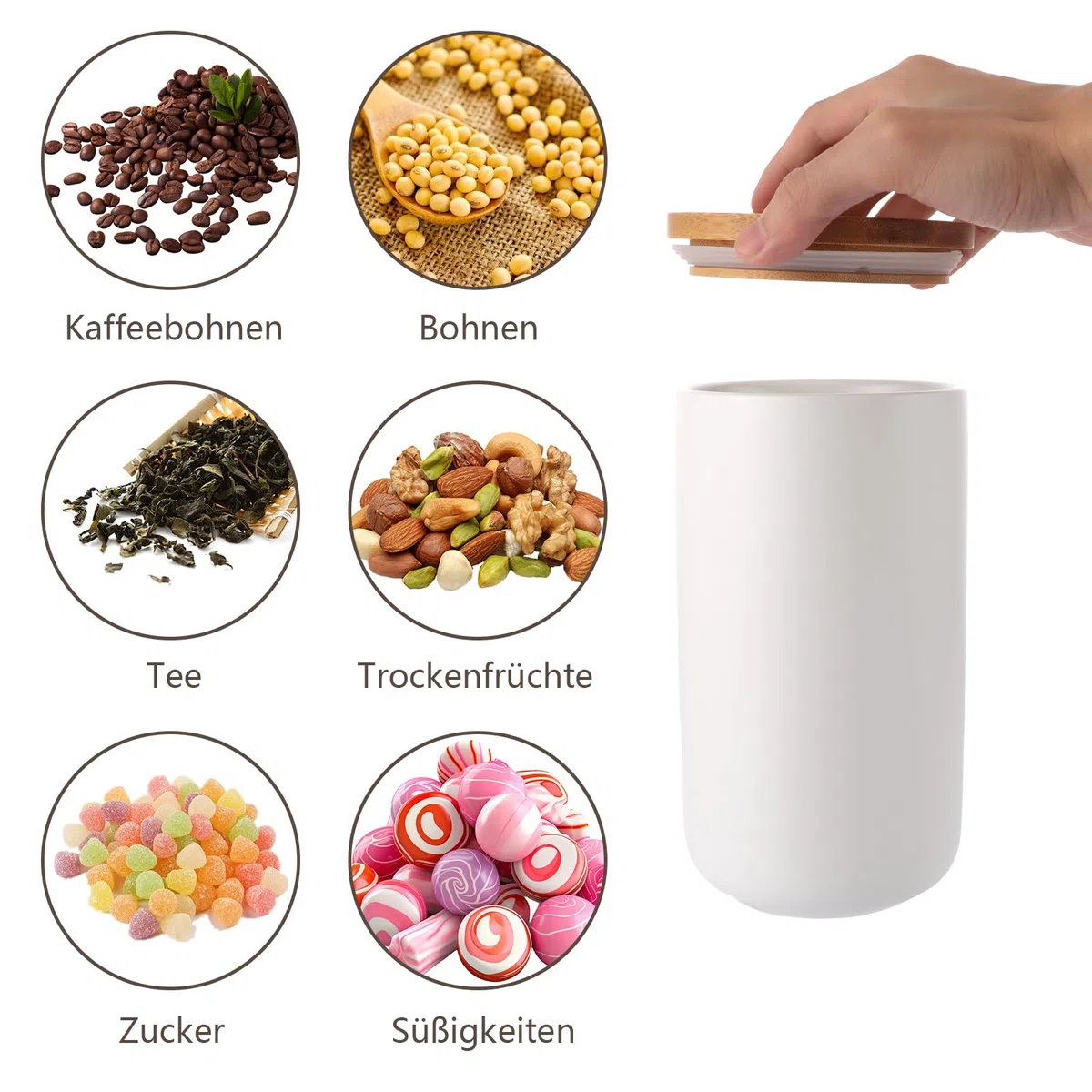 kaffeedose keramik, 1000ml keramikdose mit Deckel, Tee, Zucker und Kaffeedosen, Vorratsdosen mit Deckel Luftdicht für kaffeepads aufbewahrung Deko Küche (Weiß)
