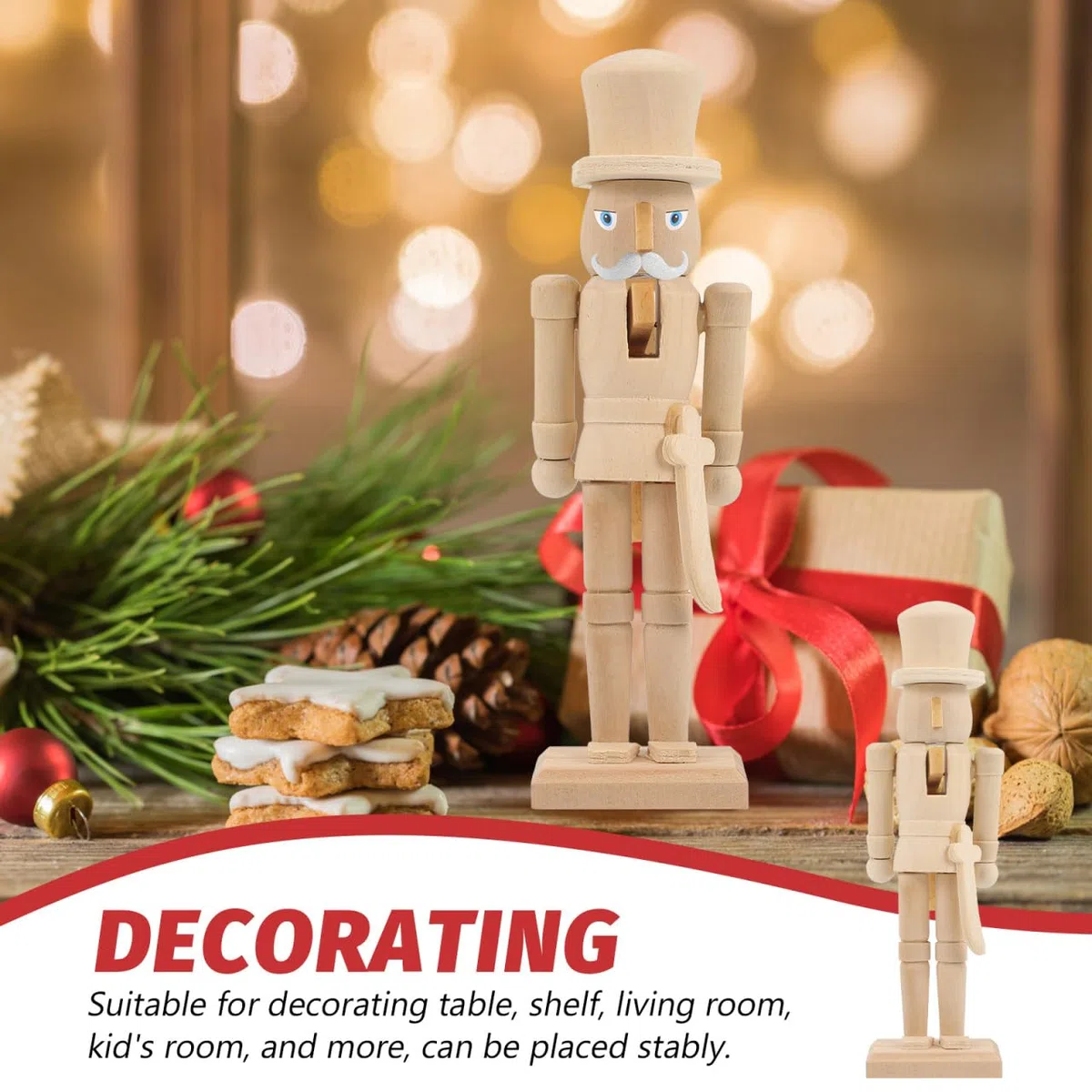 Veemoon 3 Stück Unlackierte Holz Nussknacker Figuren Unvollendete Walnuss Soldaten Puppen DIY Weihnachtsdekoration Kreatives Bastelspiel für Festliche Wohnraumgestaltung