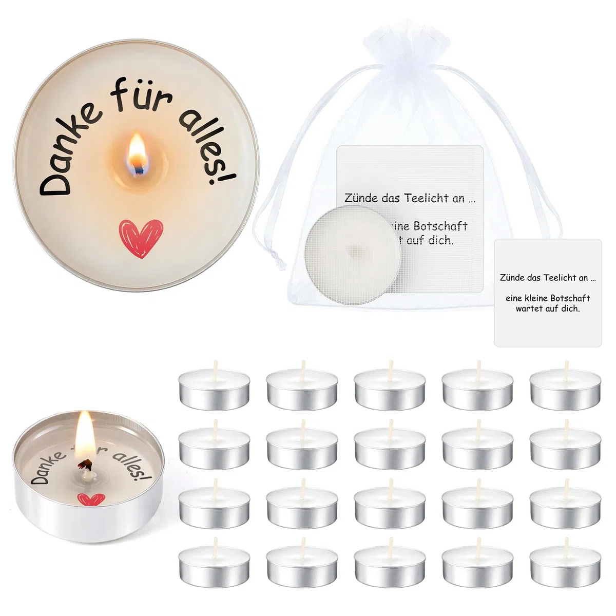 BBTO 15 Sets Danke für Alles Teelicht Kerzen Geachenke für Kollegen Freunde Lehrer Dankeschön Kerzen mit Spruch Dankeschön Geschenke Abschiedsgeschenke für Familie Prüfung Bestanden