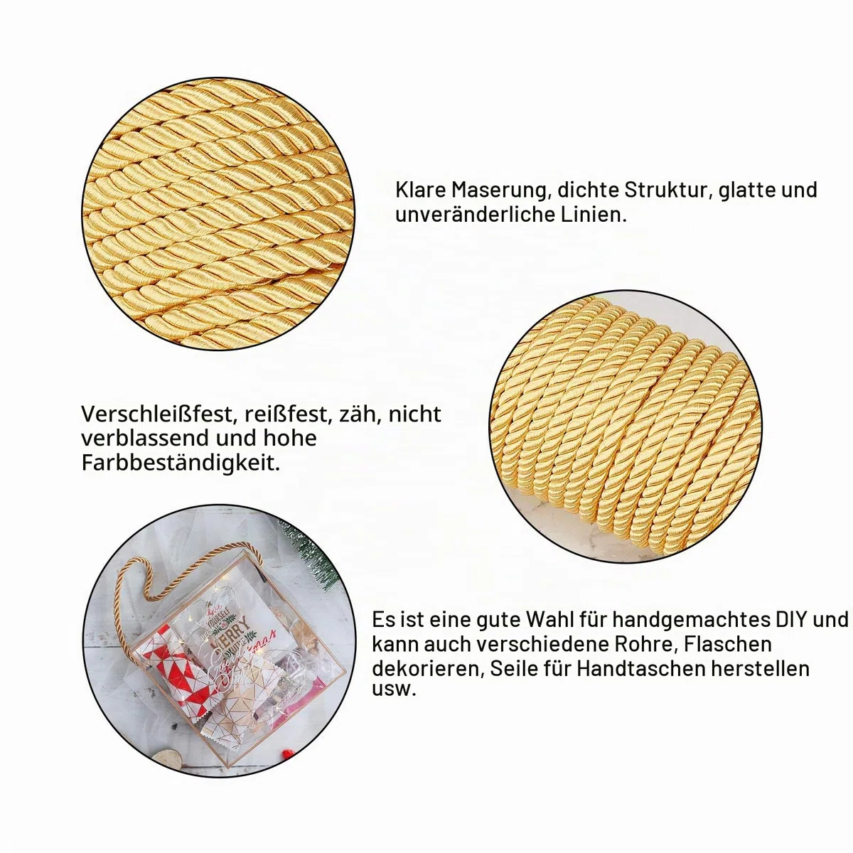 PandaHall 20m 8mm Cord Trim Gold Dekoratives Seil Atlaskordel Atlasschnur Kordelschnur Für Vorhang Raffhalter, Polster, Ehrenschnur, Weihnachtsgirlande, Handtaschen Griffe