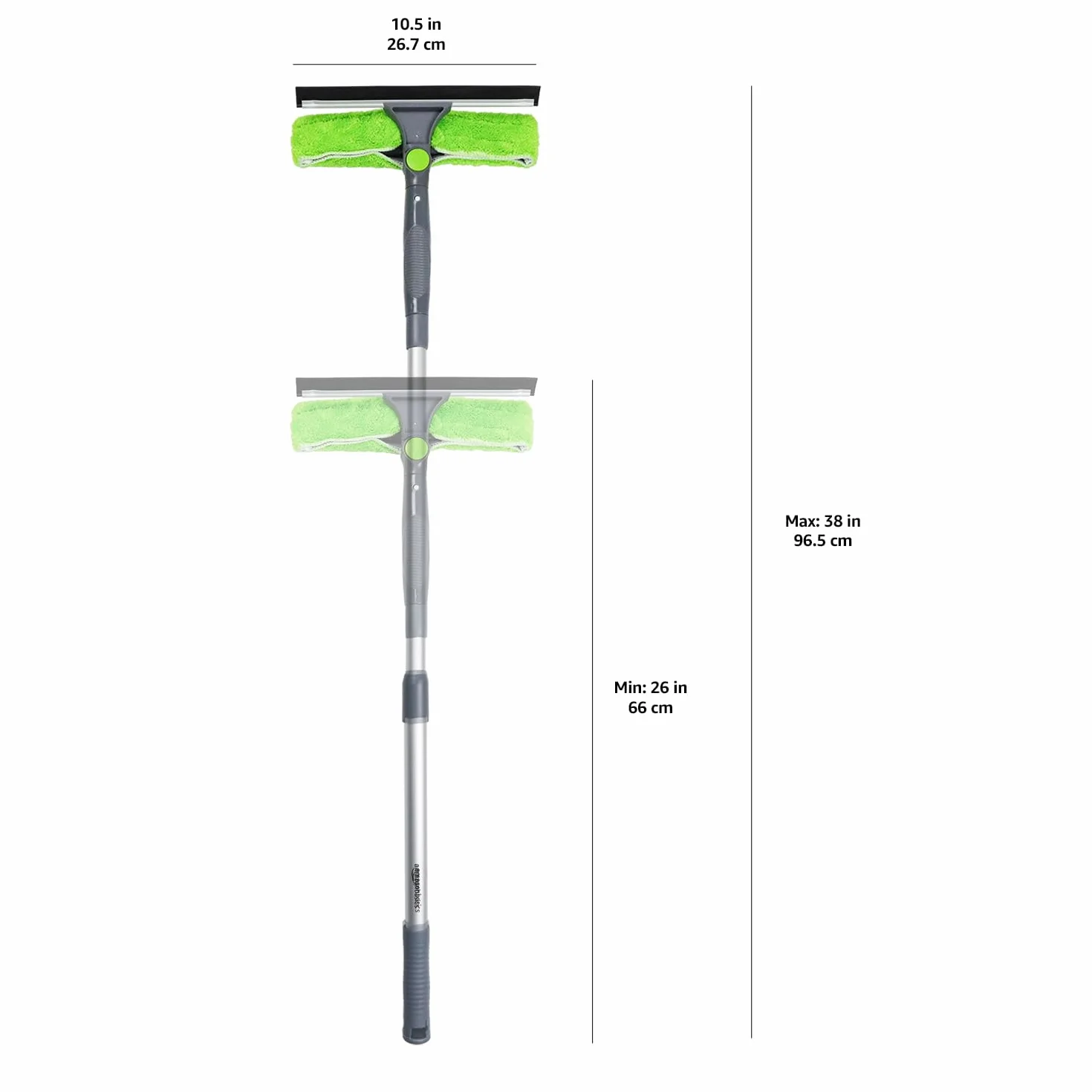 Amazon Basics Ausziehbarer Fensterabzieher mit 180 Grad drehbarem Kopf und Teleskopstange, 66–96,5 cm, perfekt zum Reinigen von Fenstern, Spiegeln, Grün, Silber, Schwarz Fliesen