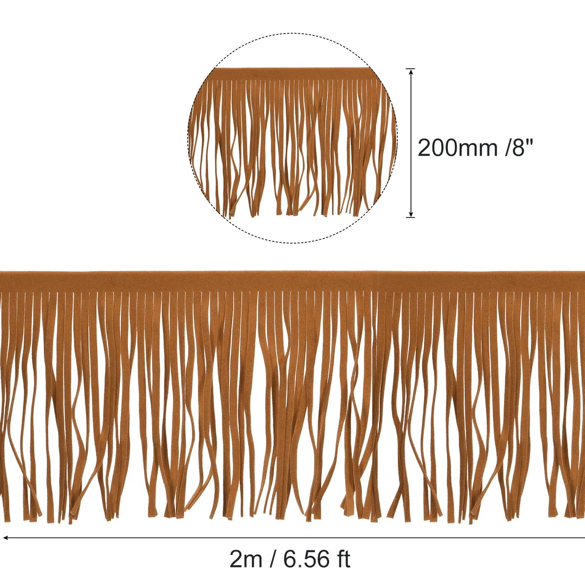 QUARKZMAN 2 Meter 20cm PU-Leder Fransenborte Doppelseitige Leder Nähen Quasten Fransen für DIY Nähen Kleid Handwerk Rock Dekoration, Hellbraun