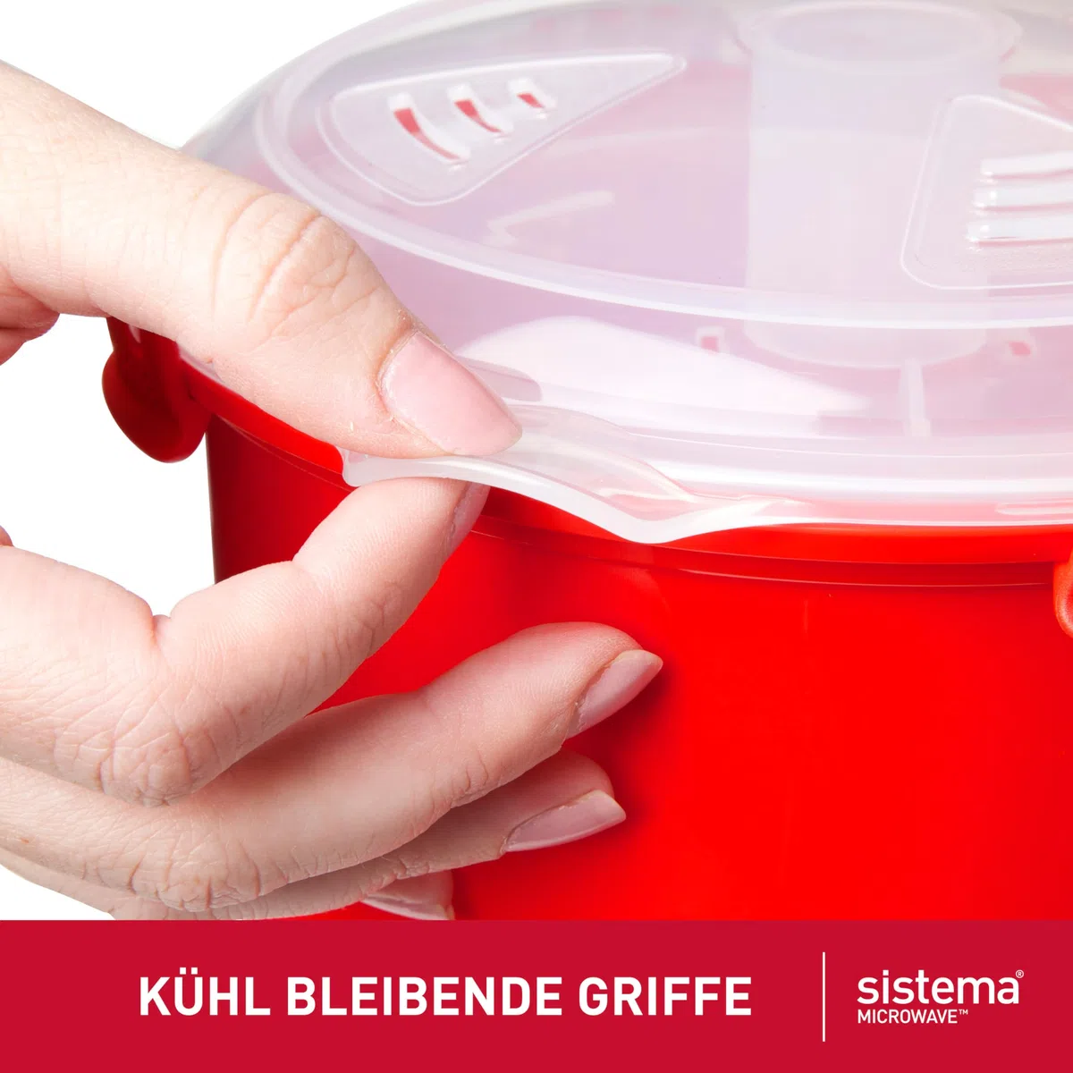 Sistema Microwave Reiskocher | 2,6 l | Spülmaschinenfester kleiner Reiskocher | BPA-frei | Rot