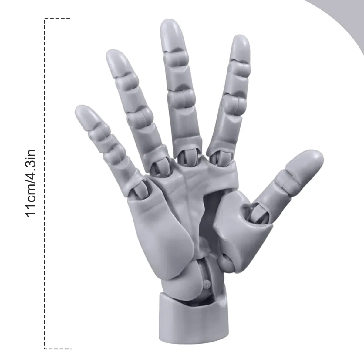 Handmodell für das Zeichnen, artikuliertes Handflexible Modell mit beweglichen Gelenk & Basis -DIY -freundliche PVC zum Zeichnen, Malerei, Skizzieren, Grau