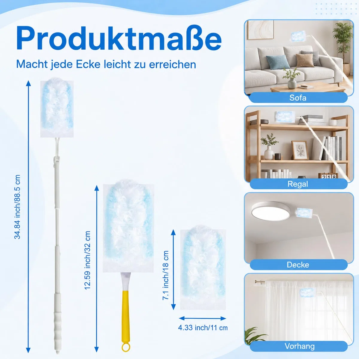 62 Stück Staubmagnete, Kompatibel mit Swiffer Staubmagnet Nachfüllpack, Einweg Magnetischer Feder-Staubwedel, Staubwedel Mit Teleskopstange, Zur Reinigung Von Staub/Haaren (60 Ersatzlappen + 2 Griffe)