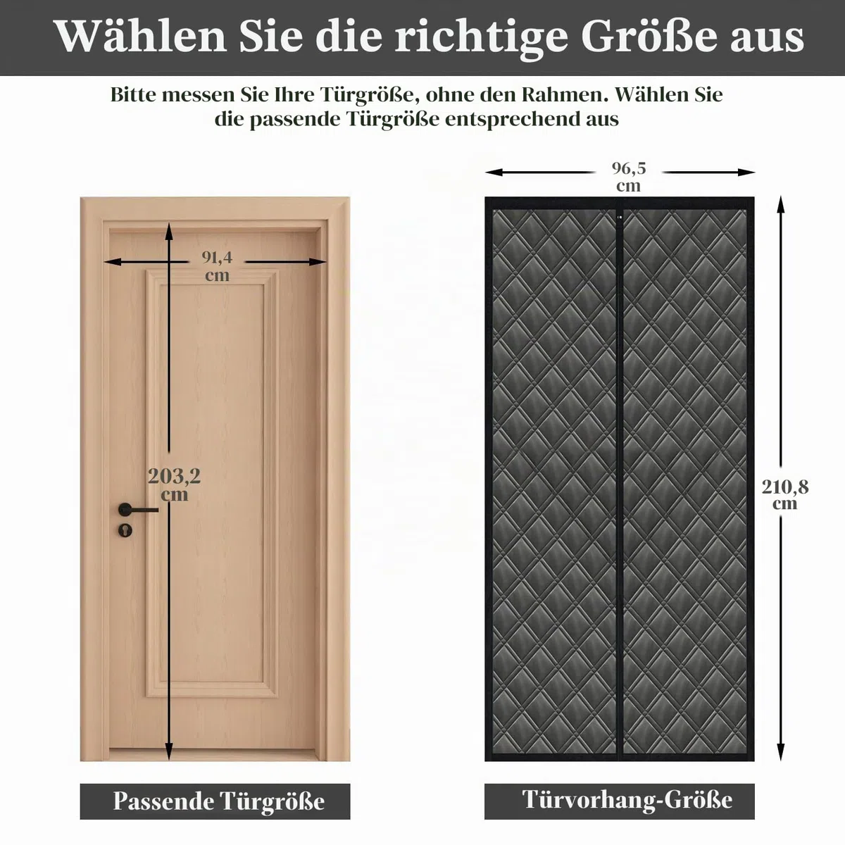 Magnet Wärmeschutzvorhang für Türen 96x210 cm - 3-fach verstärkter Winter-Isoliervorhang aus Oxford-Stoff, Baumwolle & Alufolie. Blockiert Kälte, Wind und Wärmeverlust. Schwarz