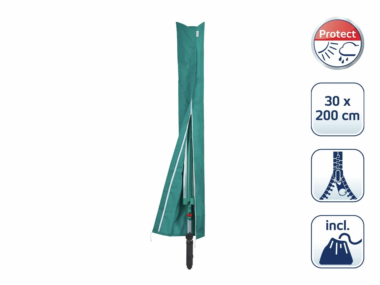 Leifheit Schutzhülle für Wäscheschirme mit Reißverschluss, wetterfest, Abdeckung aus hochwertigem Material, auch zum Schutz von Skiern und Sonnenschirmen geeignet, Schutzhuelle, Hülle 30 x 200cm, grün