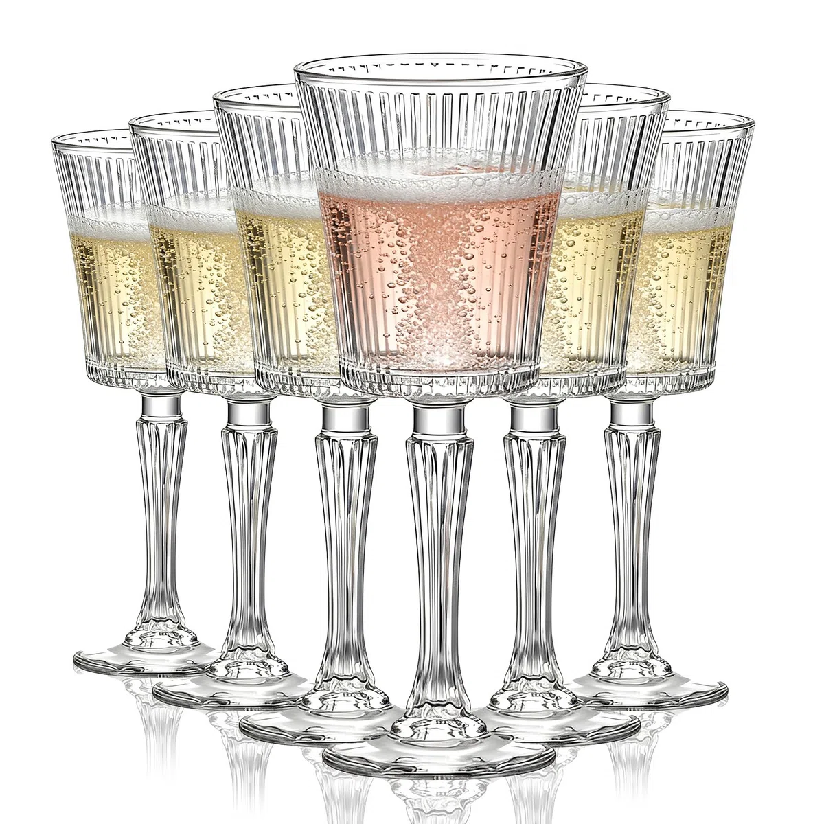 Ein Satz von 6 Cocktailgläsern im Retro-Stil mit 290 ml, elegantes Design, langlebiges Glasprodukt, Wellenform in Retro-Art-Dekor-Stil