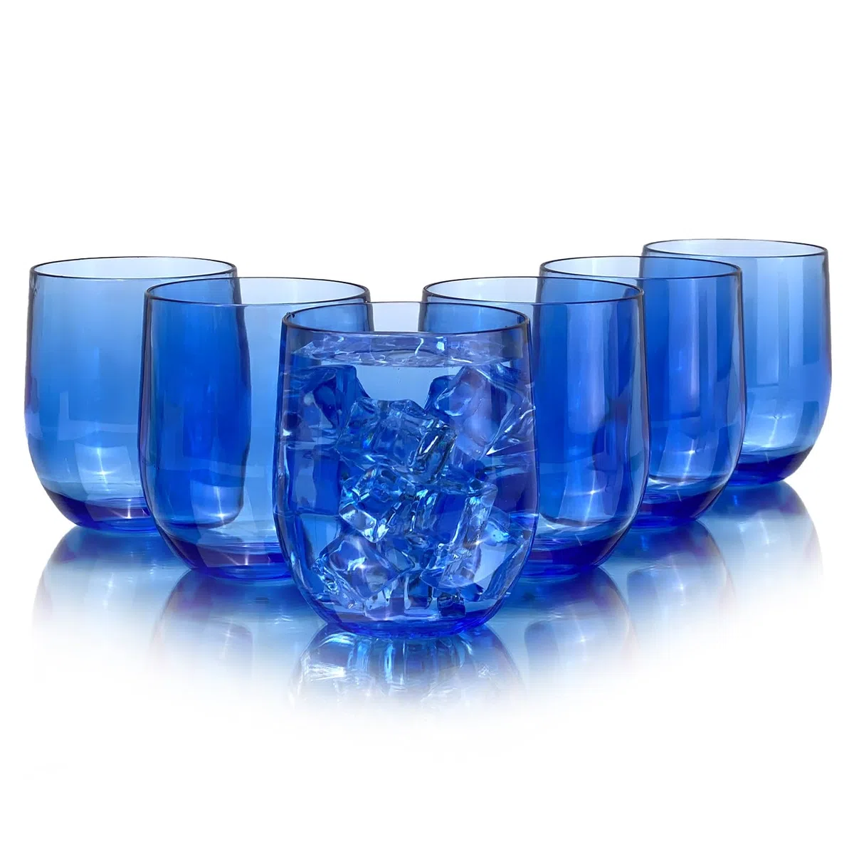 Set of 6 Acrylic Drinkware - 20 Ounce Plastic Wine Glasses, Shatterproof and Stackable, BPA Free, Dishwasher Safe, Reusable Cups for Parties and Poolside Use with (Blue, 15 Ounce)