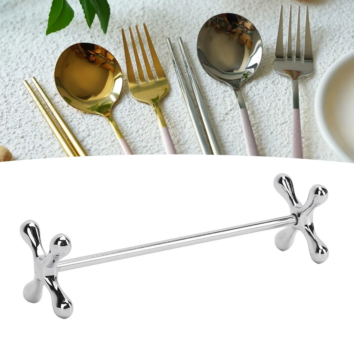 4-teilige Essstäbchenablage, Edelstahl-Messerablage und Essstäbchenhalter, Esstisch, Löffelständer, Geschirr-Werkzeug für Zuhause, Küche, Party