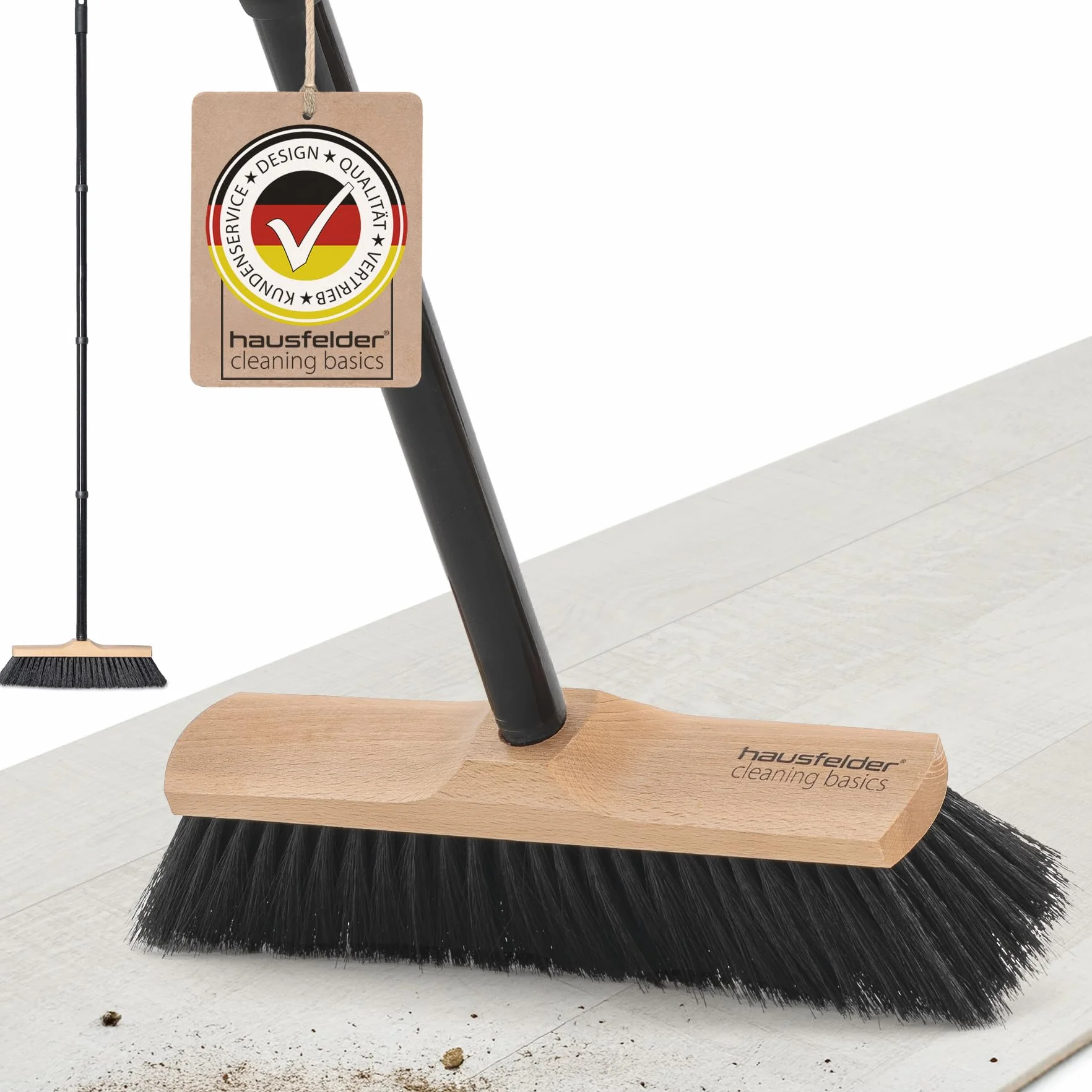Hausfelder Innenbesen, 30cm Besen | Innenbesen mit Stiel & Besenstiel mit Gewinde, Hausbesen Küchenbesen Haushaltsbesen 30cm Holz