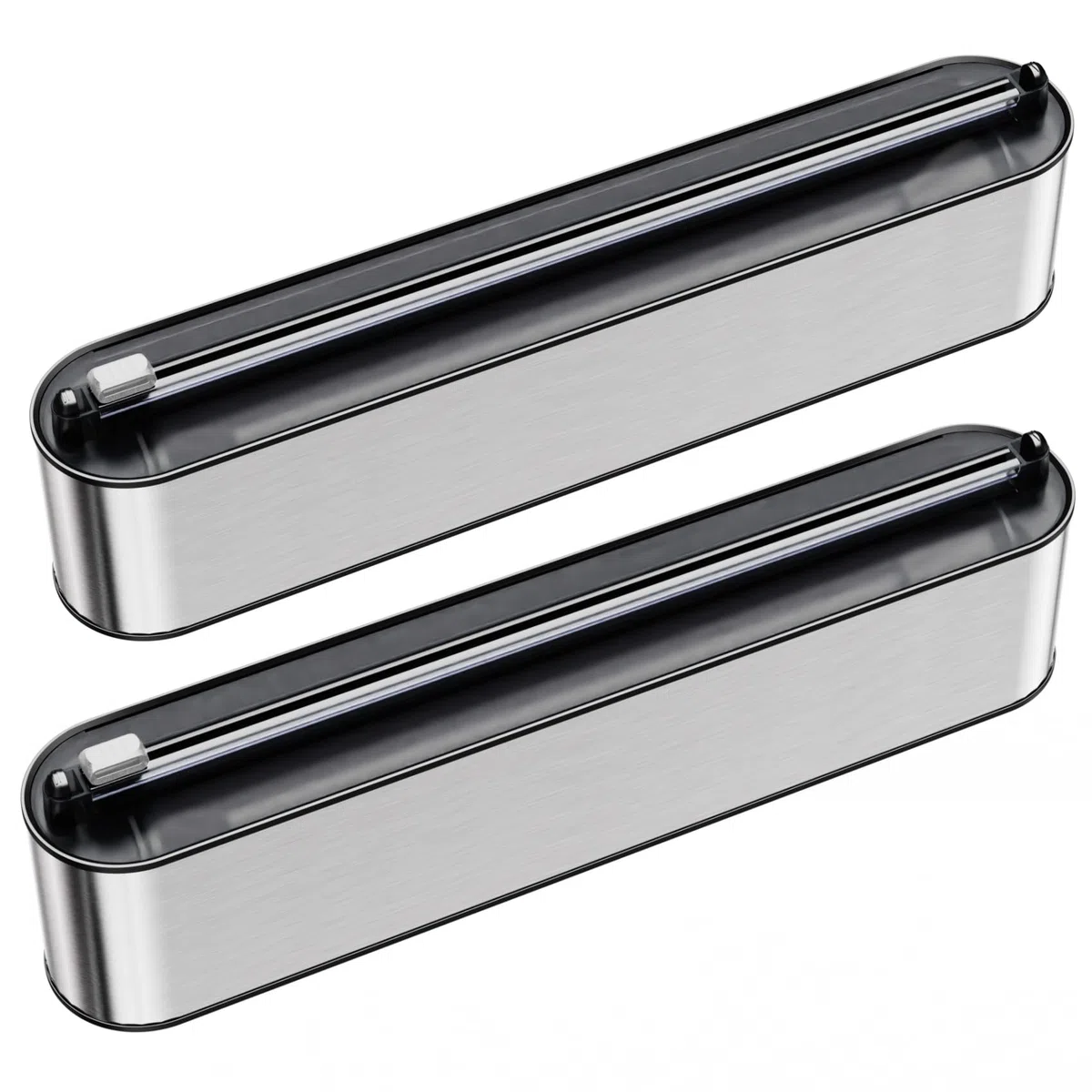 Frischhaltefolienspender Edelstahl-Optik - Magnetisch & Wandmontage, Verbessert Folienspender Schublade - Saubere Schnitte, Folienschneider für Frischhaltefolie & Alufolie - 2er-Pack, Silber