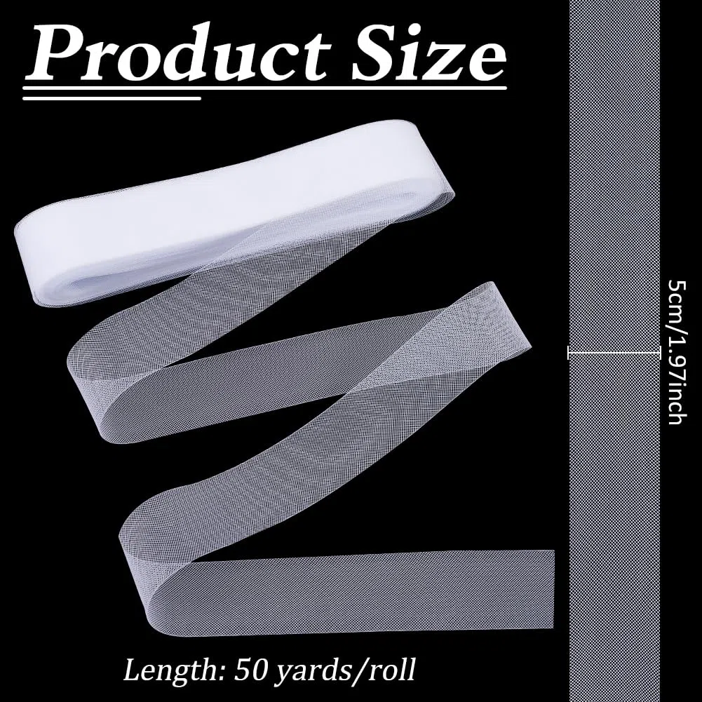 MAYJOYDIY 45.7 m Weißer Steifes Rosshaar Geflecht 50mm Steifer Rosshaarzopf Harter Rosshaarzopf Mit Rafffaden Für Polyesterstäbchen Nähen Hochzeits Tanz Und Kleiderzubehör