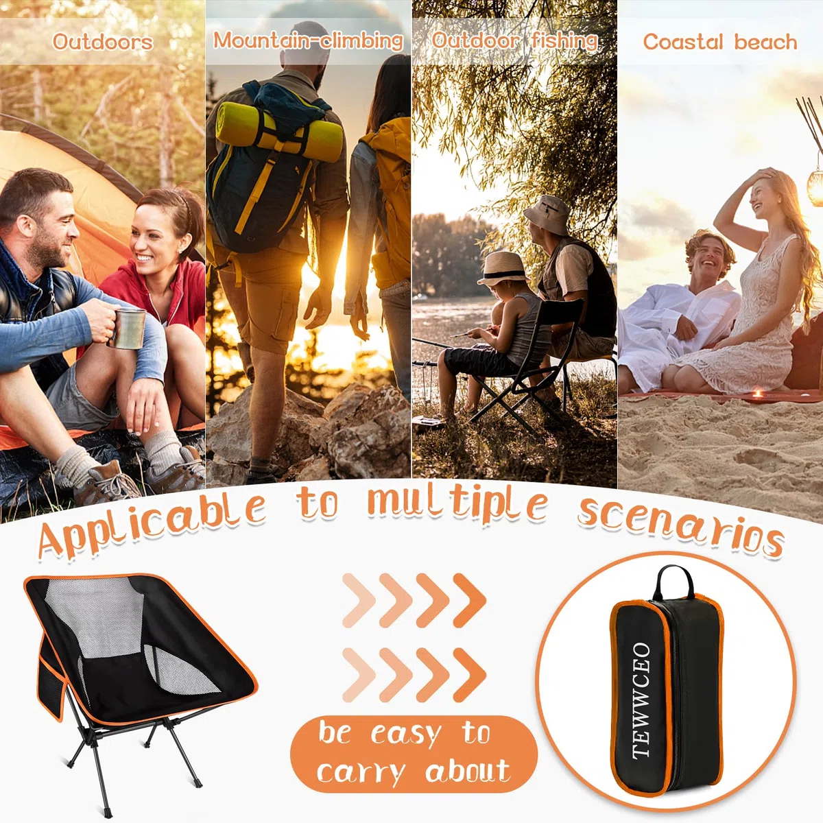 Faltbar Camping Stuhl, Klappstuhl mit Tragetasche, Angelstuhl, Ultraleicht Campingstuhl, Tragbarer Campingstuhl für Picknick, Angeln, Wandern, Camping, Outdoor, (Schwarz)