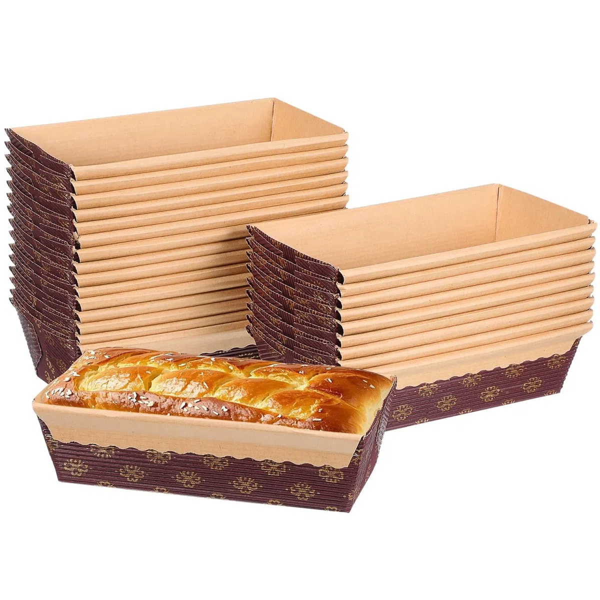 25 Stück Teiliges Rechteckige Papier backformen aus Hochwertigem Hitzebeständigem Papier Einweg kuchenformen für Brot Kuchen und Muffins Stapelbar für Zuhause Bäckerei und