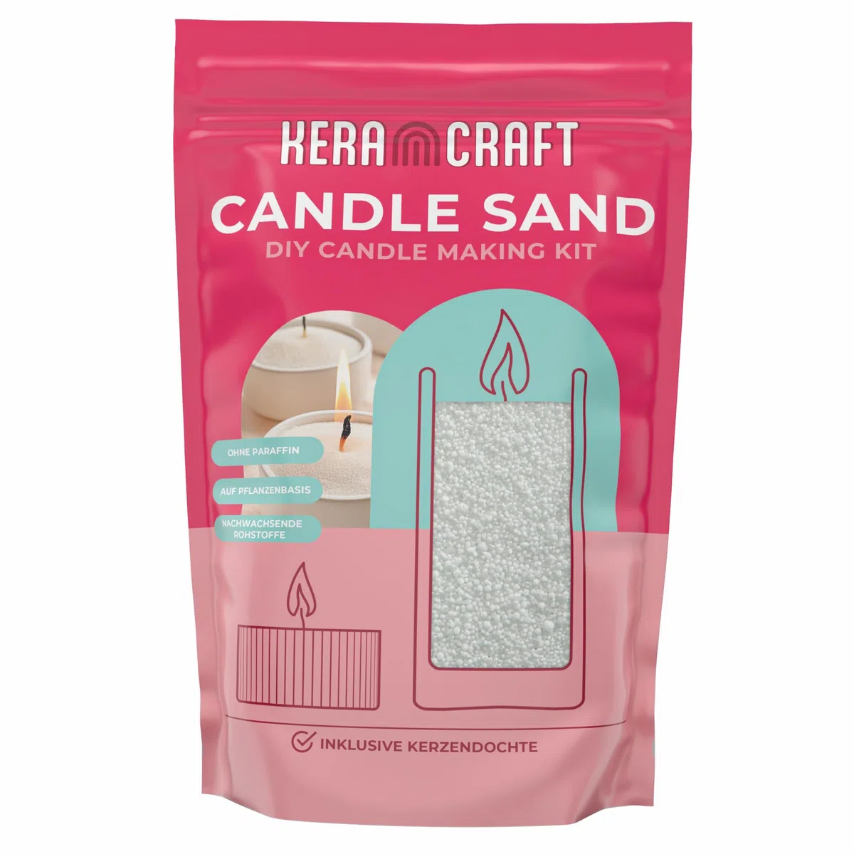 KERACRAFT Kerzensand Set weiß 1kg – Kerzensand mit Docht - Candle Pearls für DIY Kerzen
