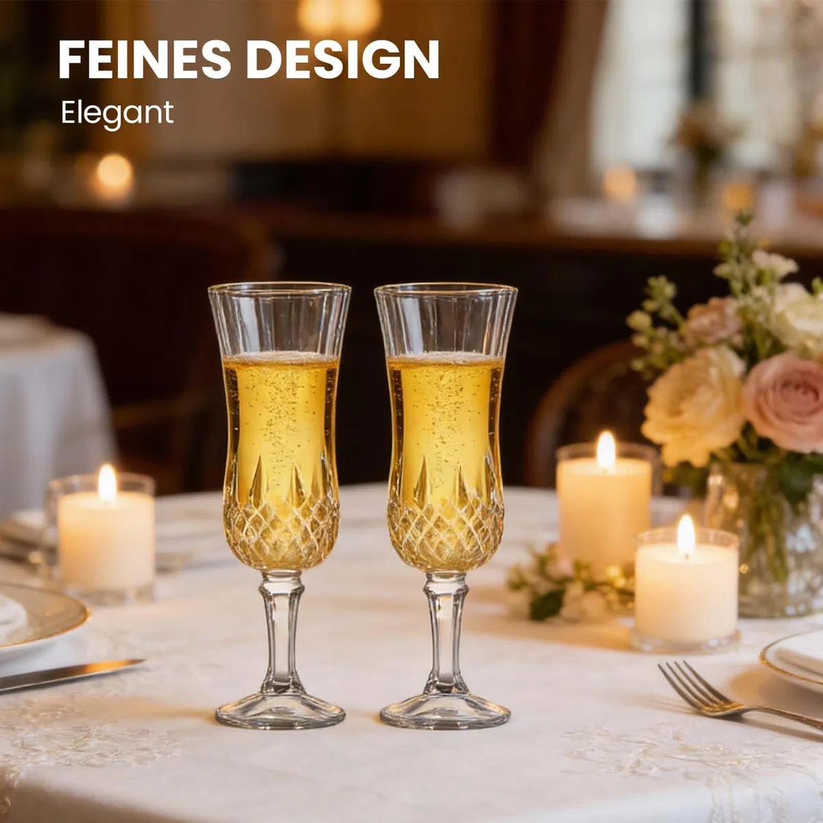 Gläser Set 6 162 ml Champagnerflöten, Vintage Stil, Wiederverwendbare Transparente Weingläser, Elegantes Design, Perfekt für Feierlichkeiten