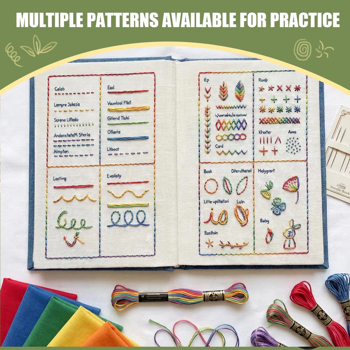 MinXin Embroidery Stitch Book, DIY Embroidery Kit, Stickbuch zum Selber Sticken, mit Schritt-Anleitungen für 143 Stiche, Gestalte Dein Eigenes Buch, Sticken für Anfänger, Erwachsene