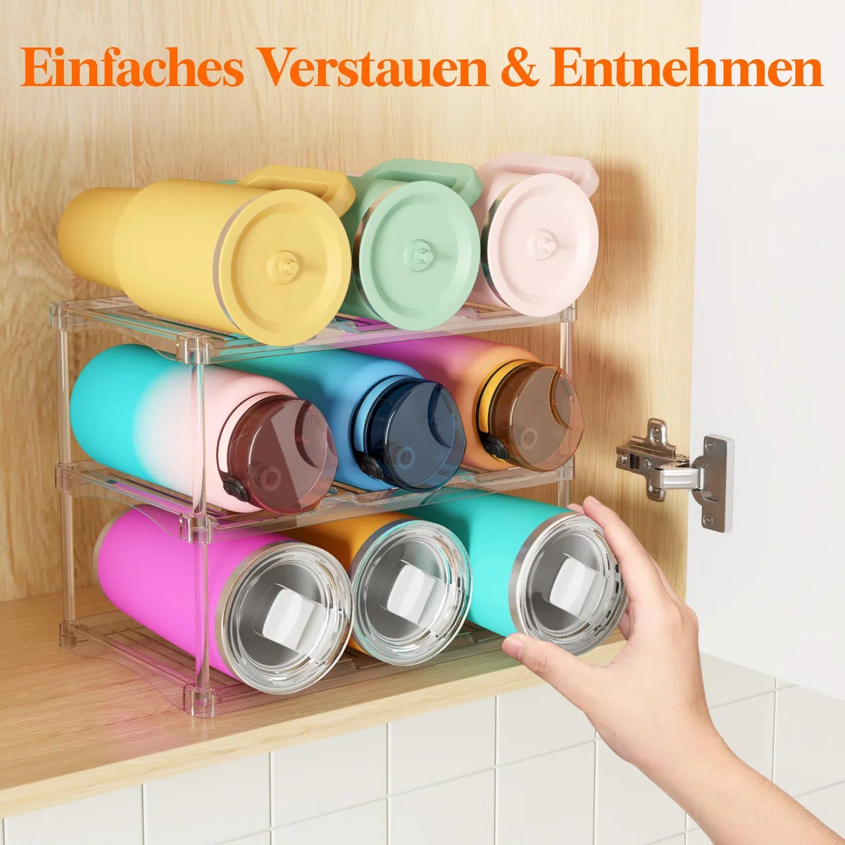 Lifewit Stapelbarer Flaschenorganizer aus Kunststoff für Zuhause, Tumbler- und Becherhalter, Transparenter Flaschenständer für Wein, für Arbeitsplatte und Schrank, 3-stufig, Platz für 9 Flaschen