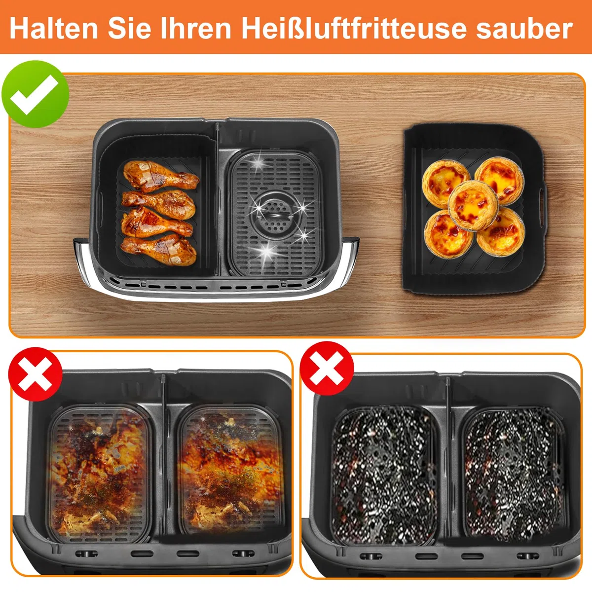Heißluftfritteuse Zubehör für Ninja 10,4L AF500EU, Airfryer Silikonform für Ninja Foodi Flexdrawer 10.4l, Wiederverwendbar Heißluftfritteuse Silikon Einsätz für Ninja Air Fryer AF500EUCP