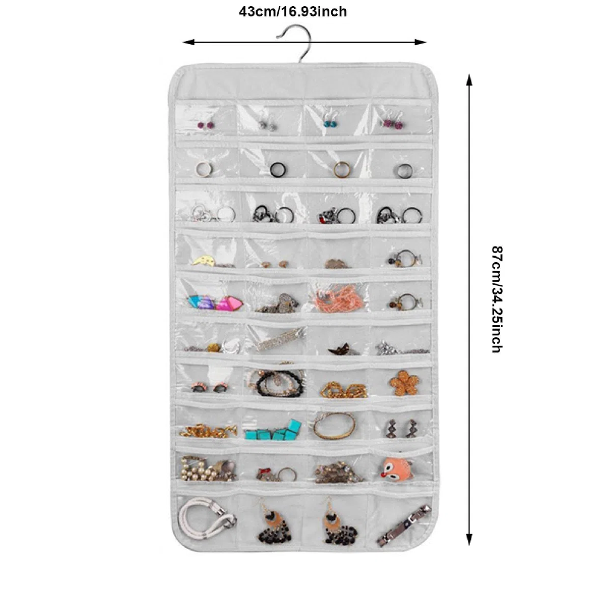 SEIWEI Hängender Schmuck-Organizer, Ausstellungsständer, 80 transparente Taschen, doppelseitig, für Kleiderschrank, Aufbewahrung, Tasche mit Haken, für Reisen, Schmuck, Ohrringe, Halsketten, Make-up