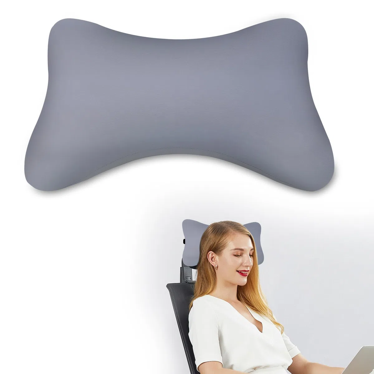 Nackenkissen Sessel Aus Memory Foam Mit Flexiblen Bändern, Nackenkissen Bürostuhl Kopfstütze Ergonomisches Sessel Kissen Rollstuhl Kopfkissen für Reisen, Flugzeuge, Züge und Büros (Grau)