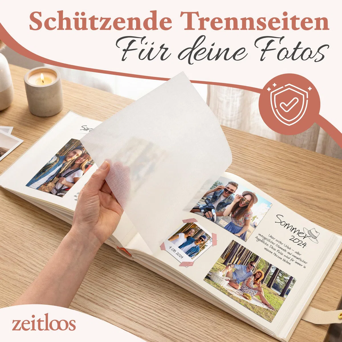 Zeitloos Fotoalbum zum Einkleben - Platz für 150 Fotos - herz - Fotobuch 21 x 28 cm in Beige - 50 weiße Seiten - Fotoalben sind das perfekte Geschenk.