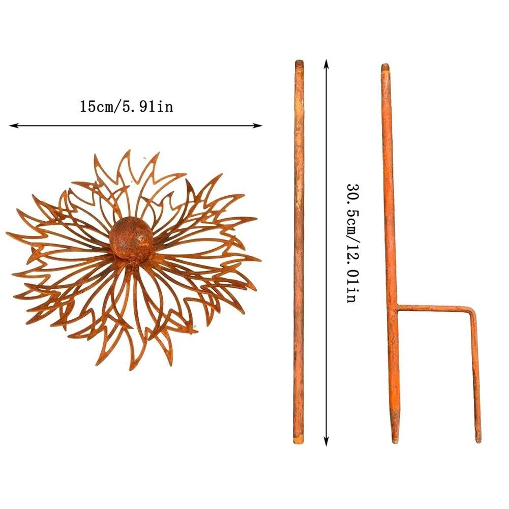 Rostige Metall-Gartenstecker mit Wildblumen, 15 x 60 cm, Vintage-Stil, rostfreies Eisen, Kornblumen-Hofkunst, wetterfeste Steckdekoration für Rasen, Blumenbeet, Terrasse, Pflanzgefäß (1 Stück)