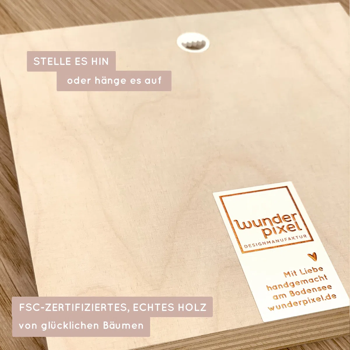 Wunderpixel® Holzbild Hausordnung - 15x15x2cm zum Hinstellen/Aufhängen, Spruch auf Holz - schwarz-weißes Wand-Bild Aufsteller zur Dekoration Zuhause oder als Geschenk-Idee
