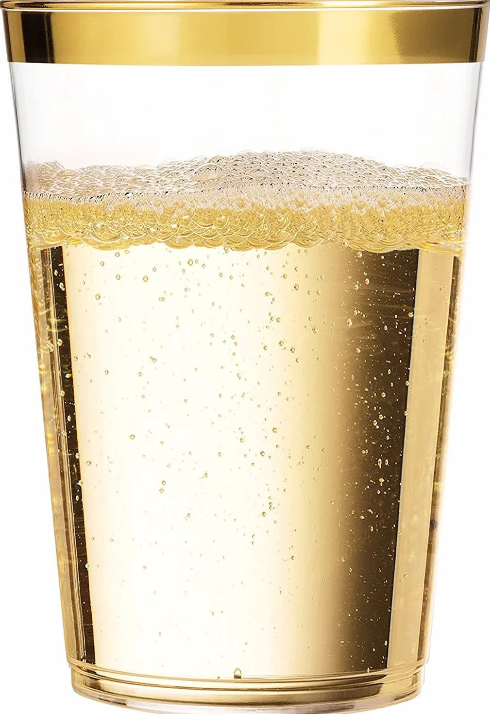 LATERN 50 Stück Plastikbecher mit Goldrand, 360ml Becher aus Kunststoff Wiederverwendbare Trinkbecher Elegante Party Weingläser für Champagner Bier Cocktail Martini Soda Dessert (10,5 x 7,5cm)