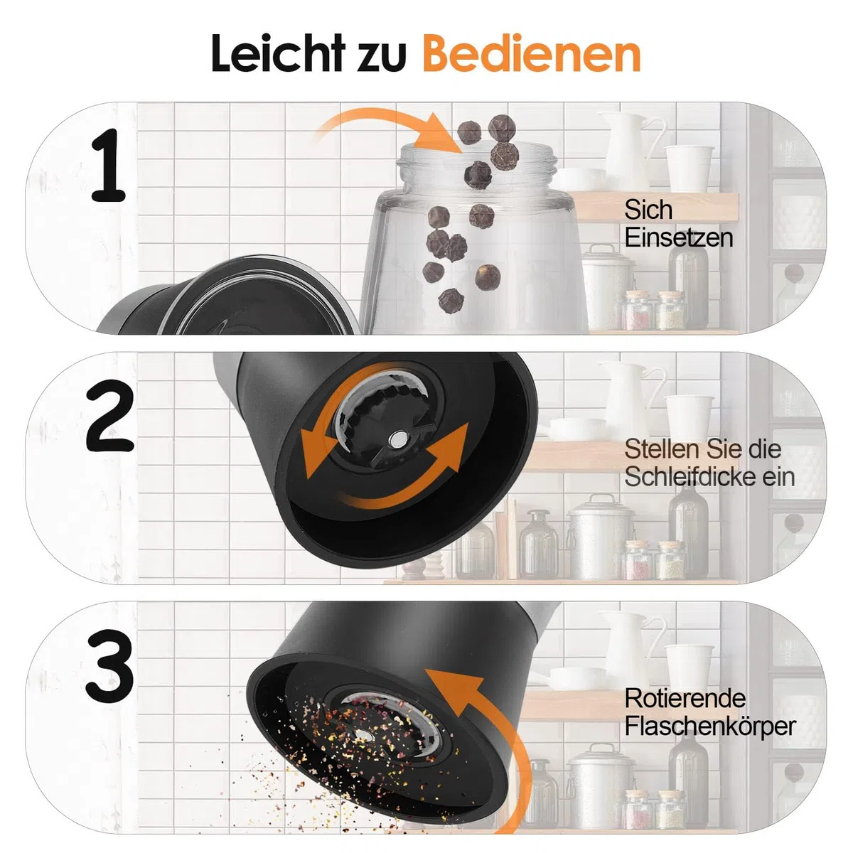 6er Set Gewürzmühlen Manuell, Salz- und Pfeffermühlen aus, Transparent mit Keramikmahlwerk und Abdeckung (180ML Fassungsvermögen)