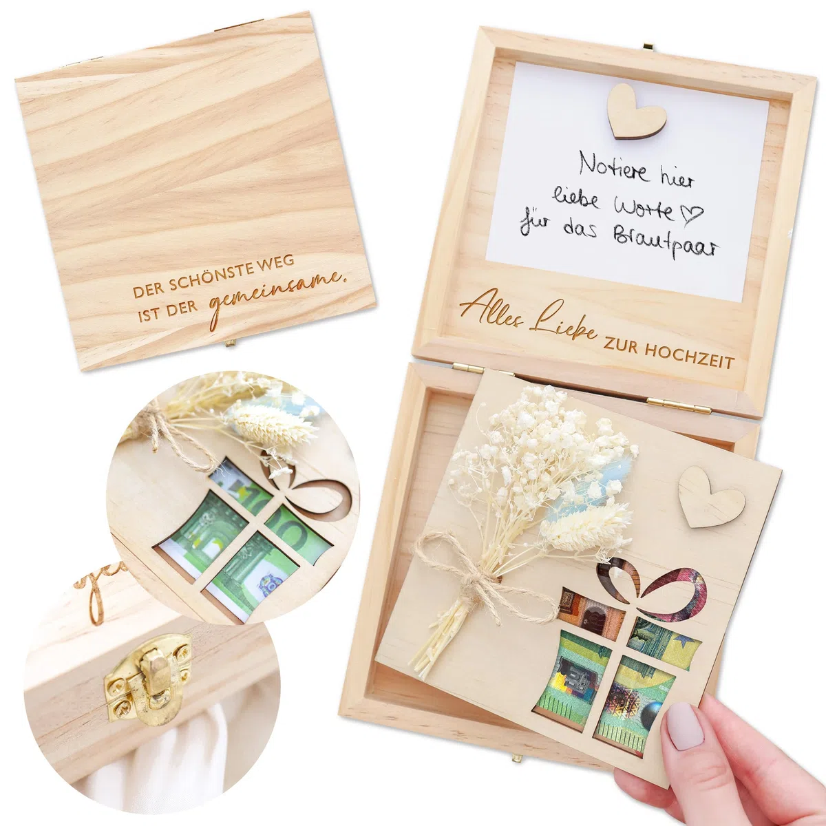 Joli Coon Geldgeschenk Hochzeit - Geldgeschenke zur Hochzeit - Hochzeitsgeschenk Geld - Hochzeitsgeschenke für Brautpaar Geld - 14 x 14 x 3,5 cm