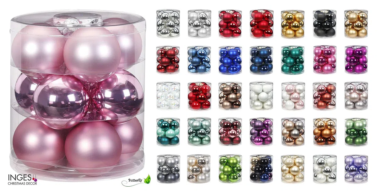 Magic Weihnachtskugeln Glas 8cm 12 STK. Christbaumkugeln (Berry Kiss (Beere Glanz/Matt))