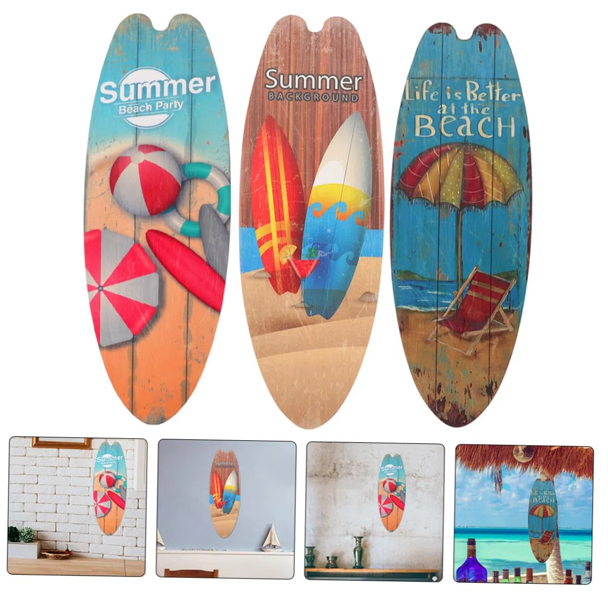 MUCKLILY 3 Stück teiliges Surfbrett Holzschild tropische Strand Wanddeko sommerliche Beach Party Deko für Innen und Außen kreative Surfboard Formen für tropisches Flair