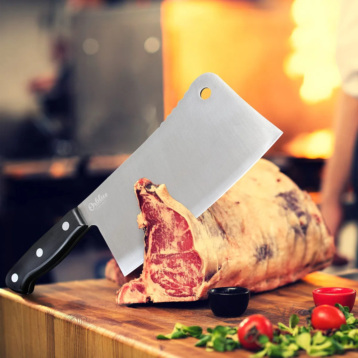 Orblue Hackmesser - Chinesisches Kochmesser, Scharfes Küchenmesser, Ideal als Metzgermesser, Fleischermesser und Hackbeil für Knochen, Perfektes Messer für die Küche