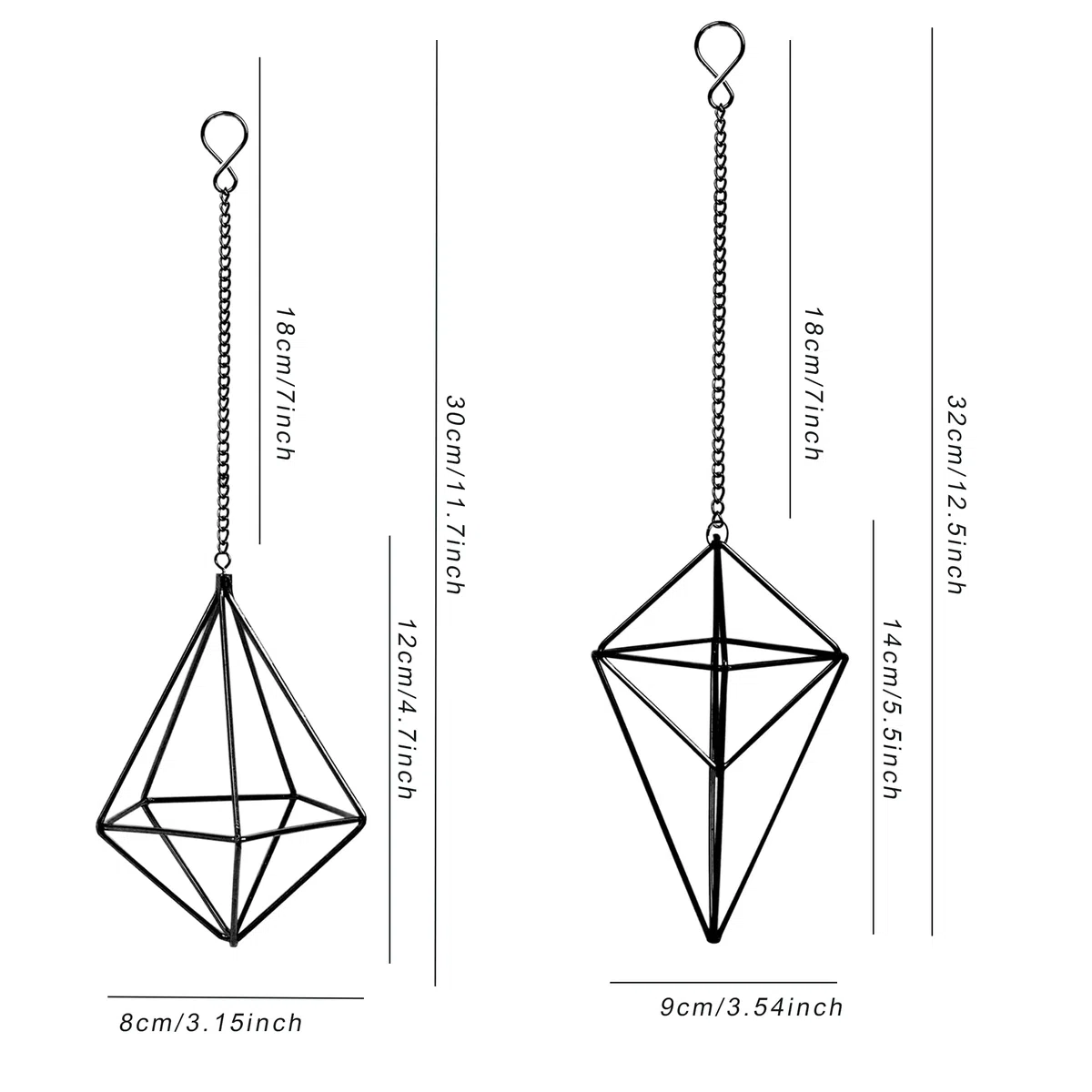 ZOOELAY 4 Stück Metall hängende Luftpflanzenhalter Einzigartiger 2 Stil Schwarz Himmeli Aufhänger Geometrische Pflanzgefäß Halter Luft Pflanzen Live Rack mit Kette